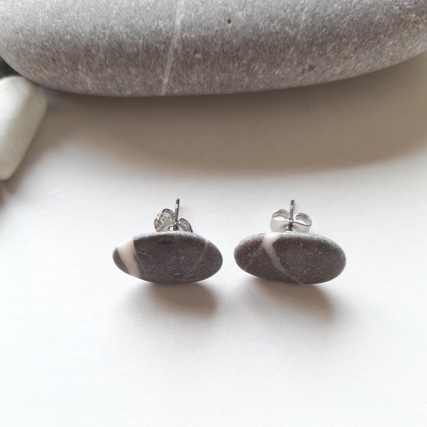 Natural Pebble Stud Earrings With Quartz.