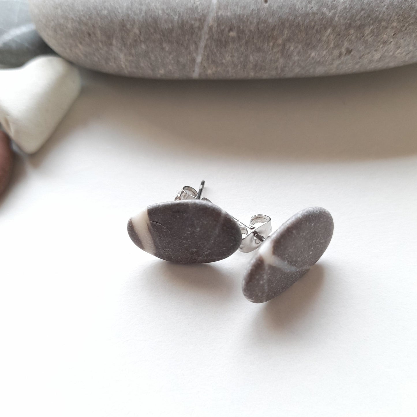 Natural Pebble Stud Earrings With Quartz.