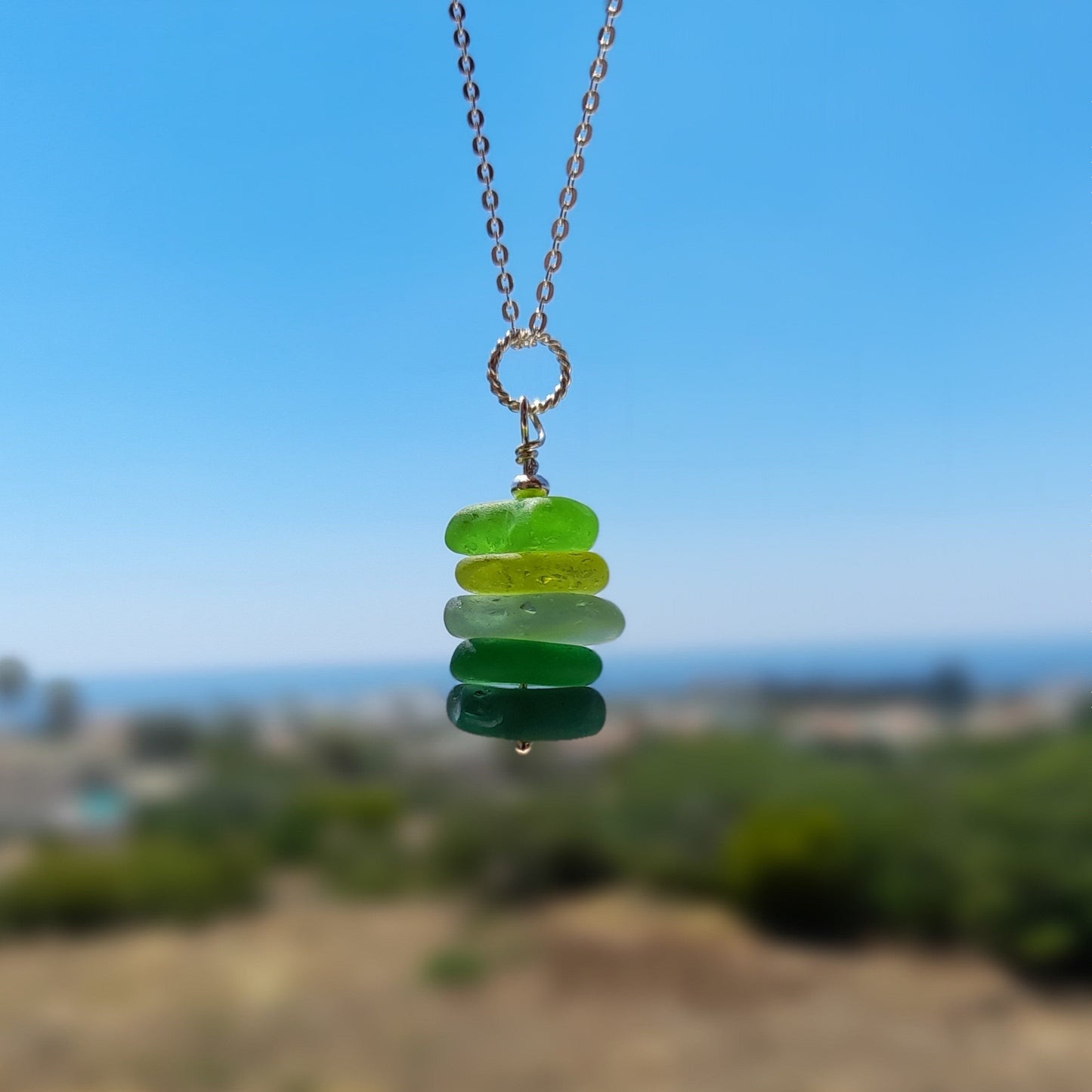 Shades of Green Sea Glass Stack Necklace.