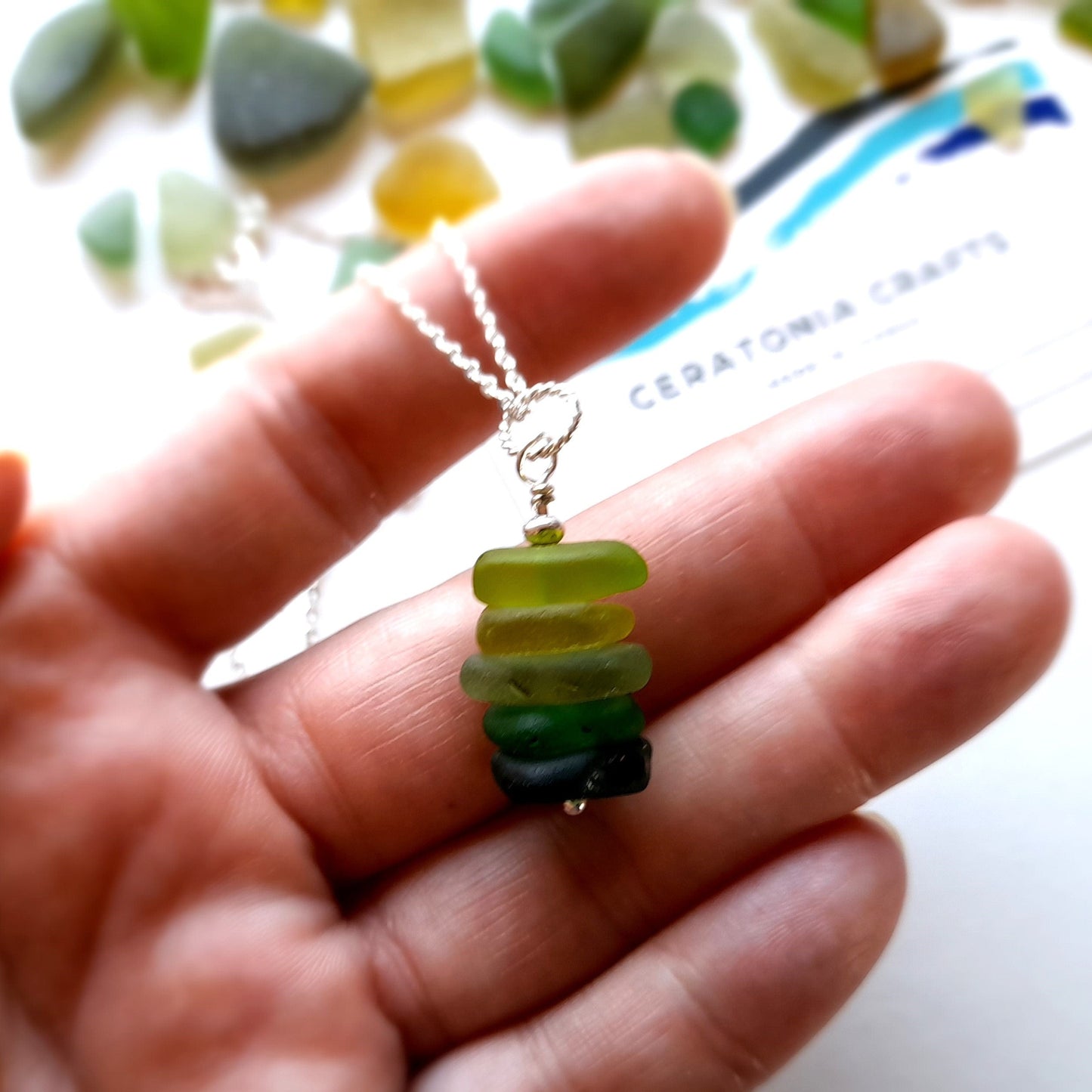 Shades of Green Sea Glass Stack Necklace.