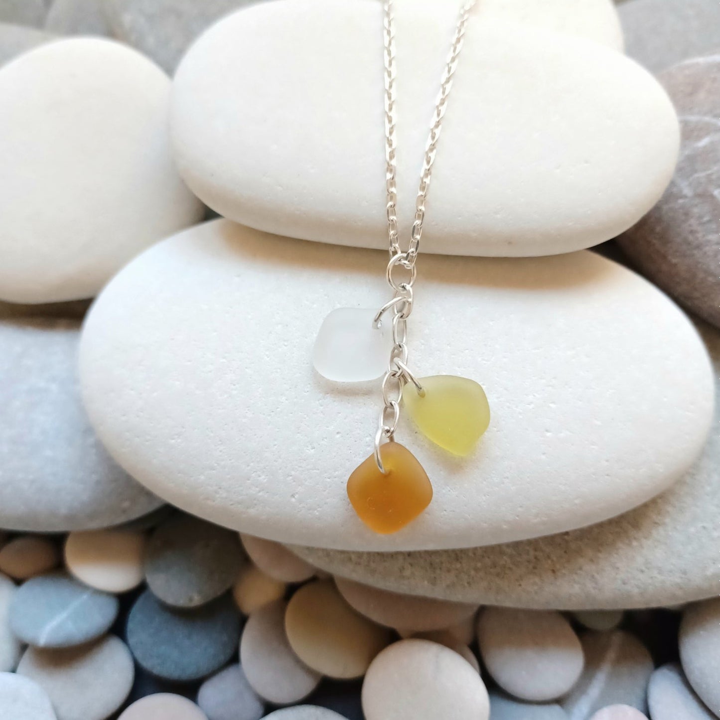 Shades of Brown Sea Glass Cascade Necklace.