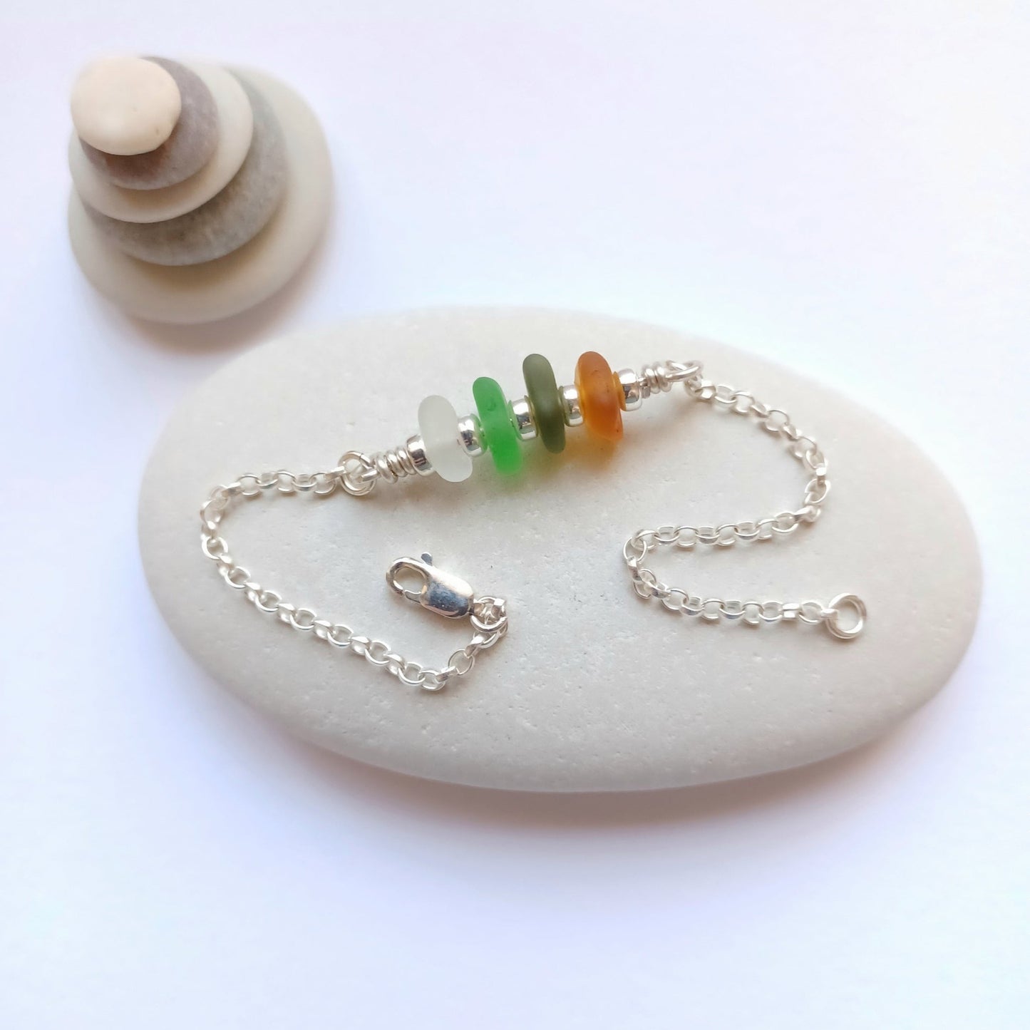 Sea Glass Bracelet in Forest Colours.