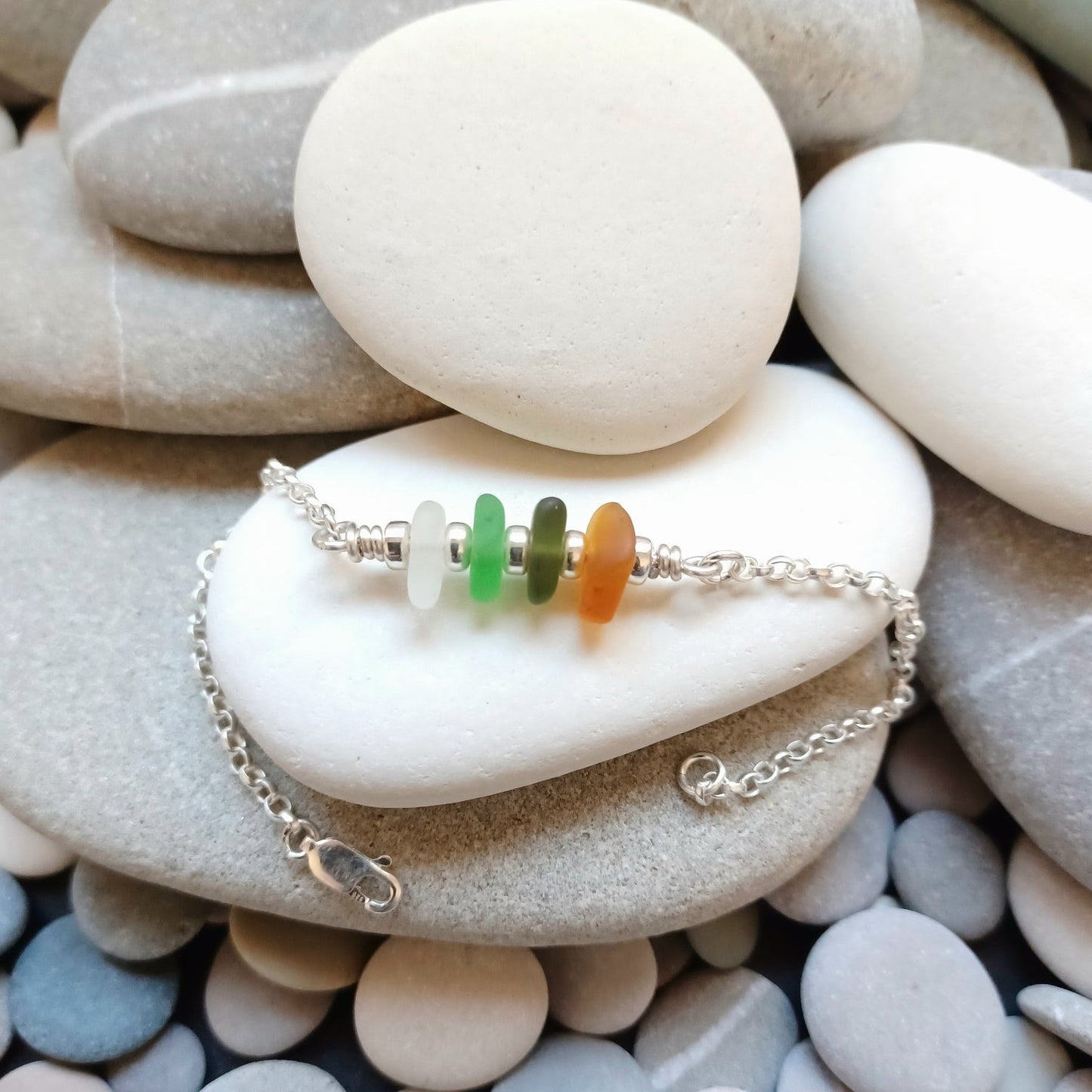 Sea Glass Bracelet in Forest Colours.