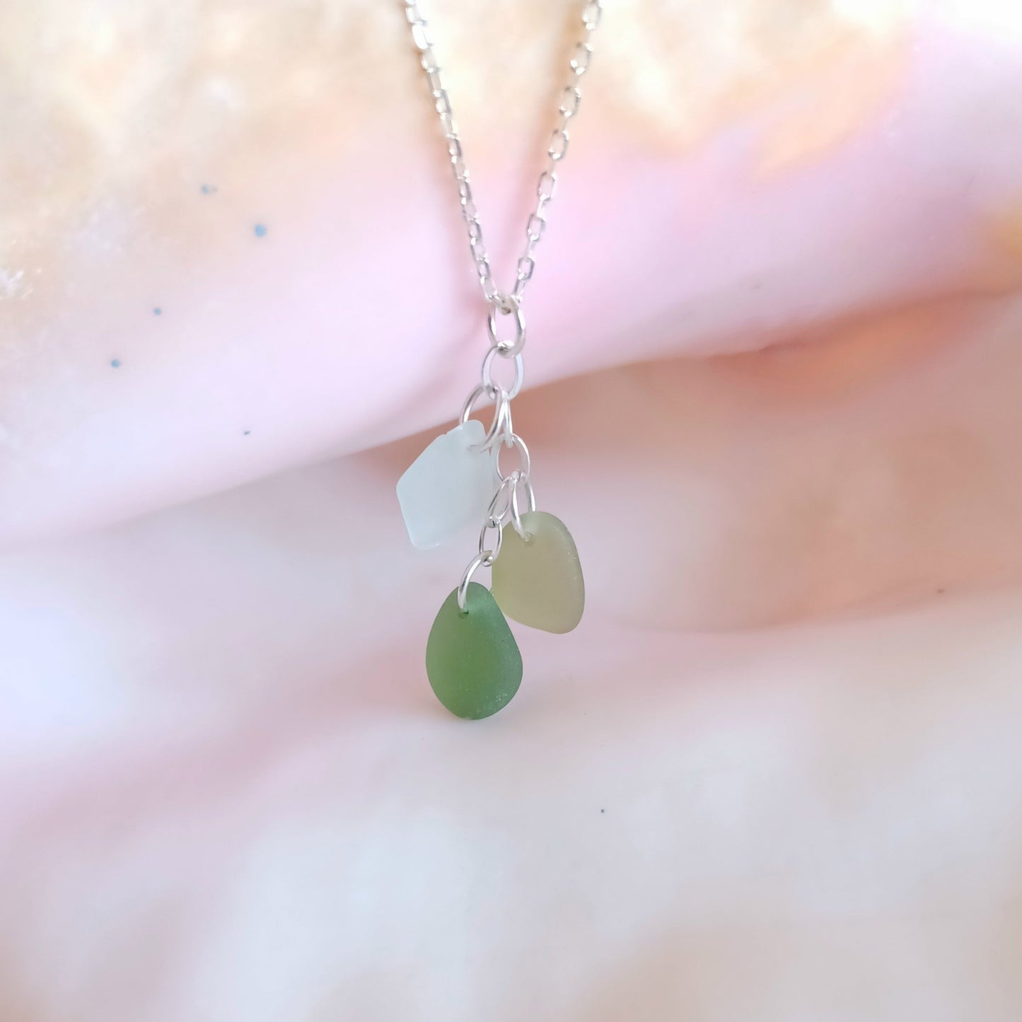 Shades of Green Sea Glass Cascade Necklace.