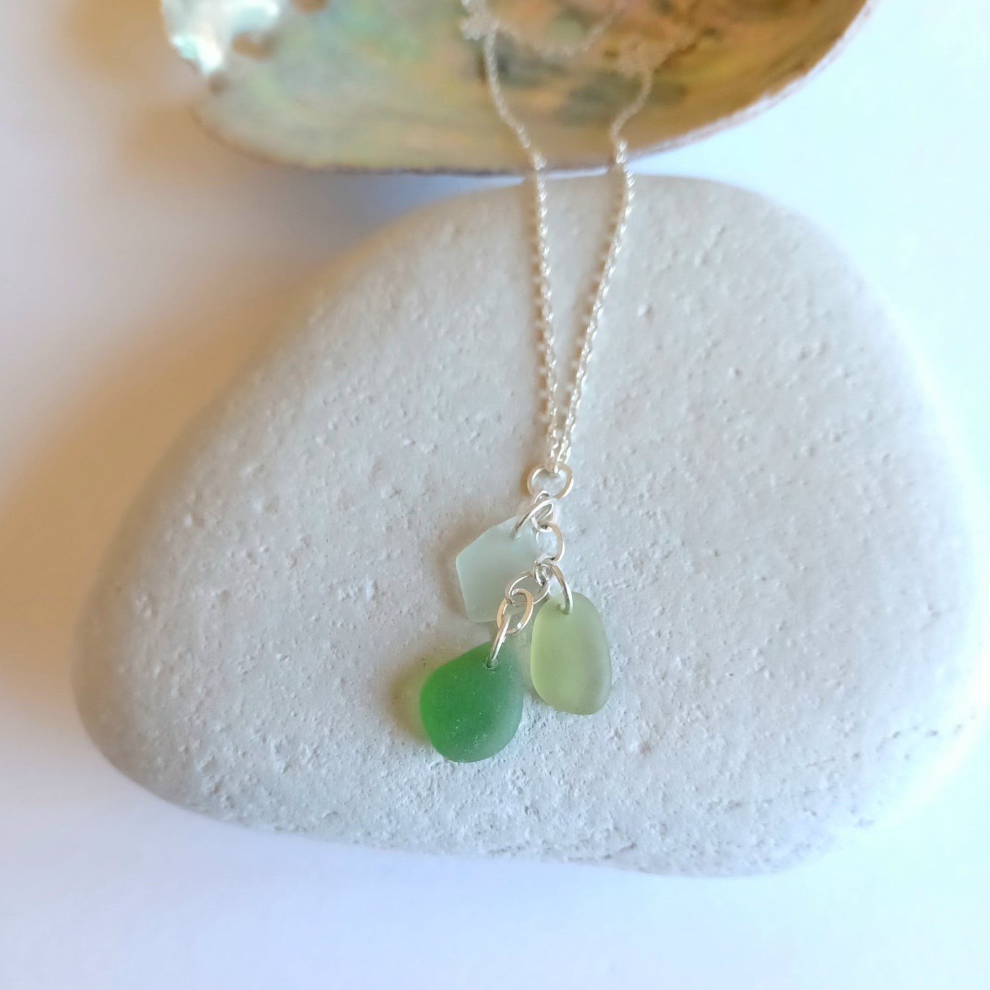 Shades of Green Sea Glass Cascade Necklace.
