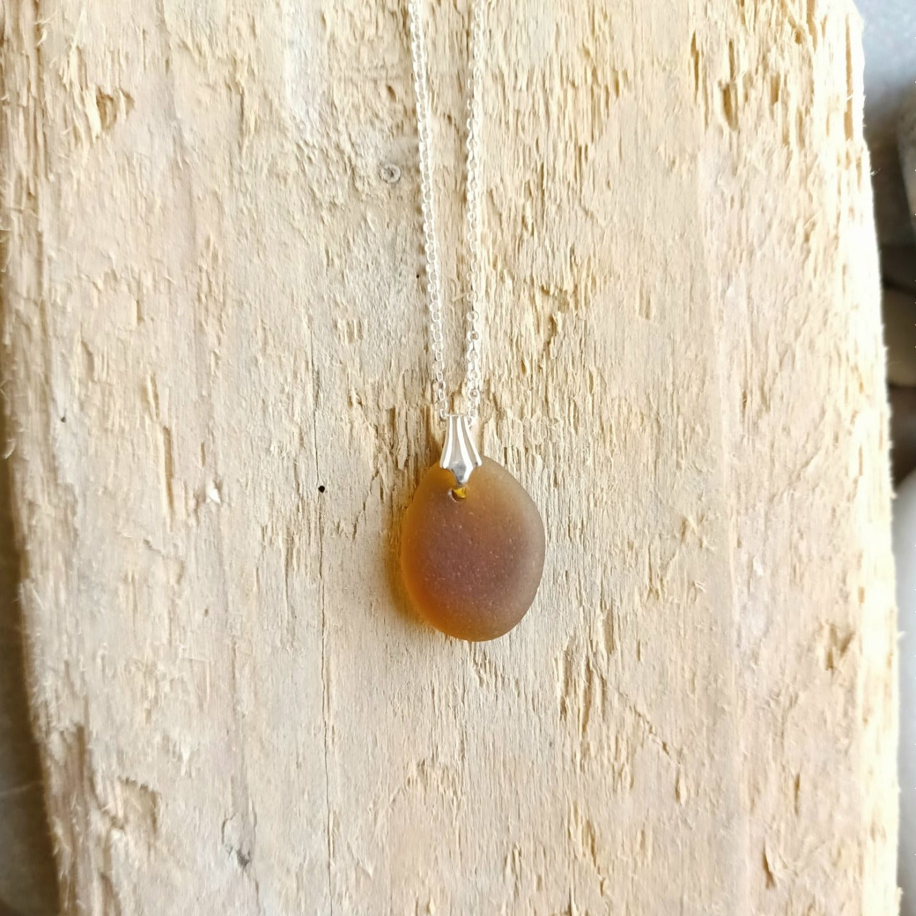 Honey Brown Sea Glass Necklace.