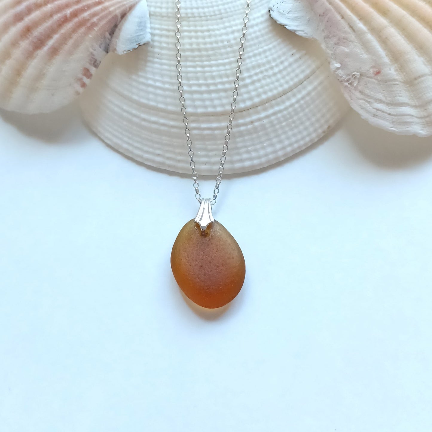 Honey Brown Sea Glass Necklace.