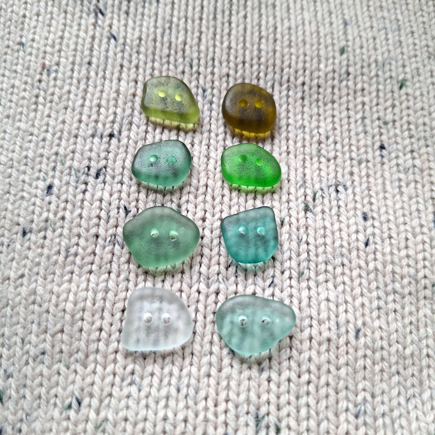 Sea glass buttons in coastal colours, made in Cyprus.