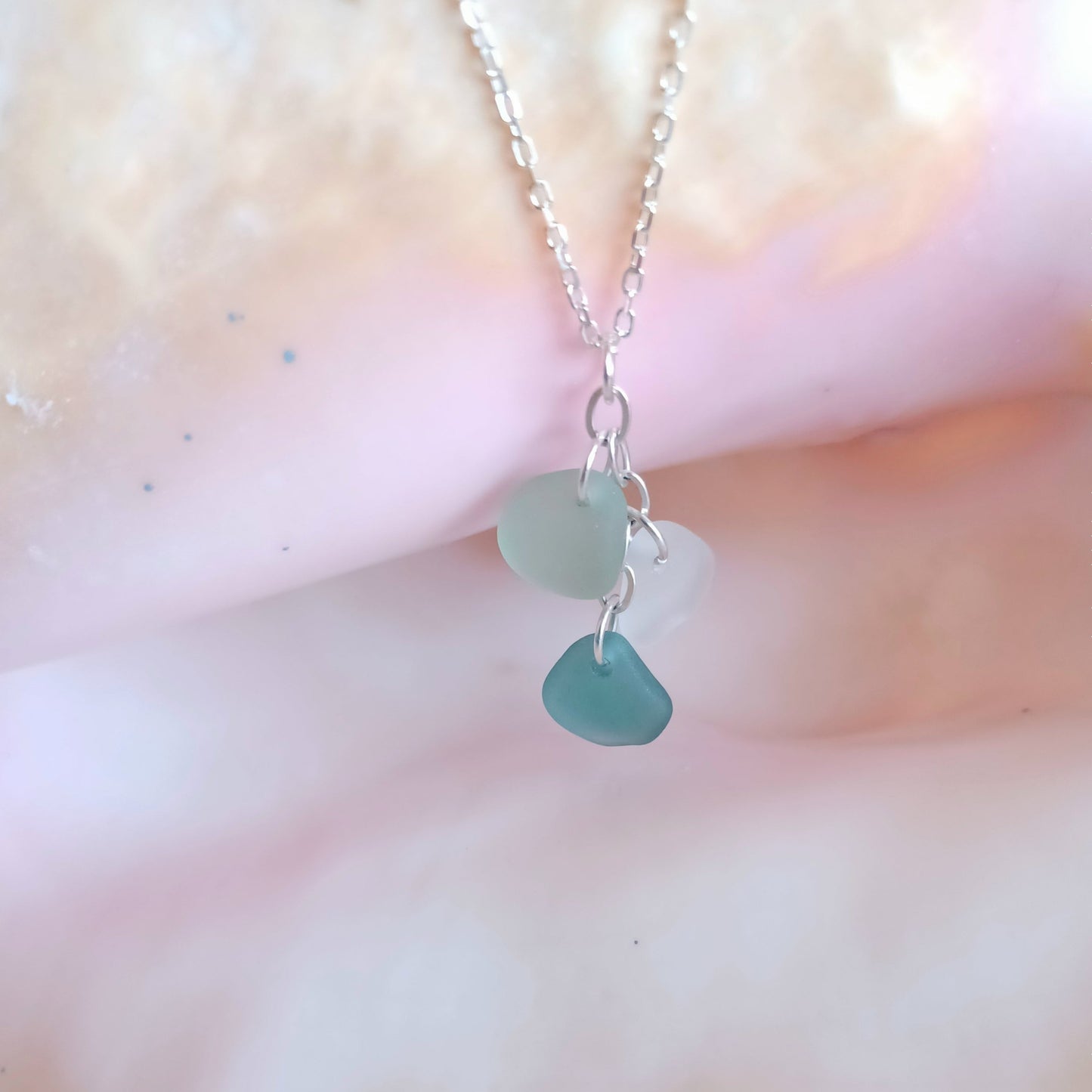 Shades of Blue and Turquoise Sea Glass Cascade Necklace.