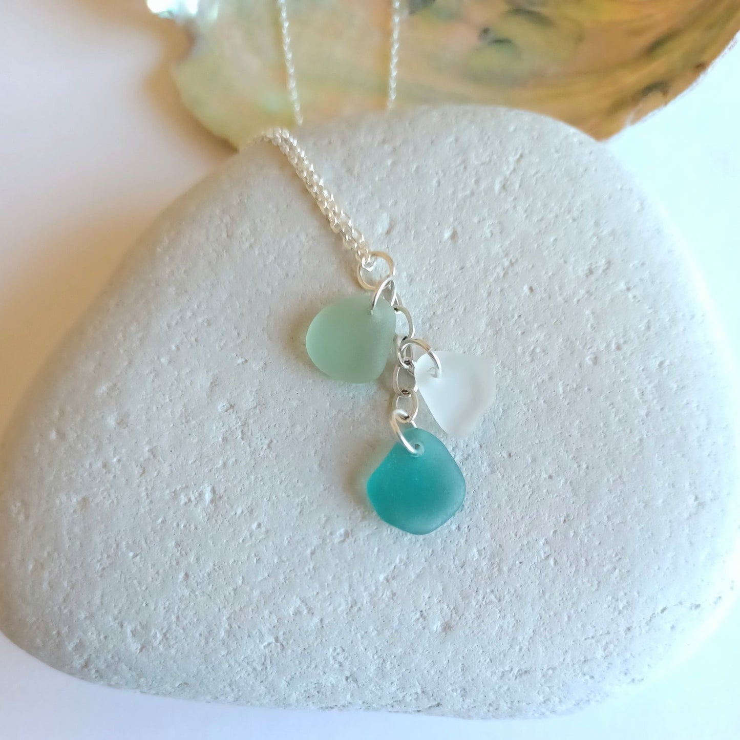 Shades of Blue and Turquoise Sea Glass Cascade Necklace.