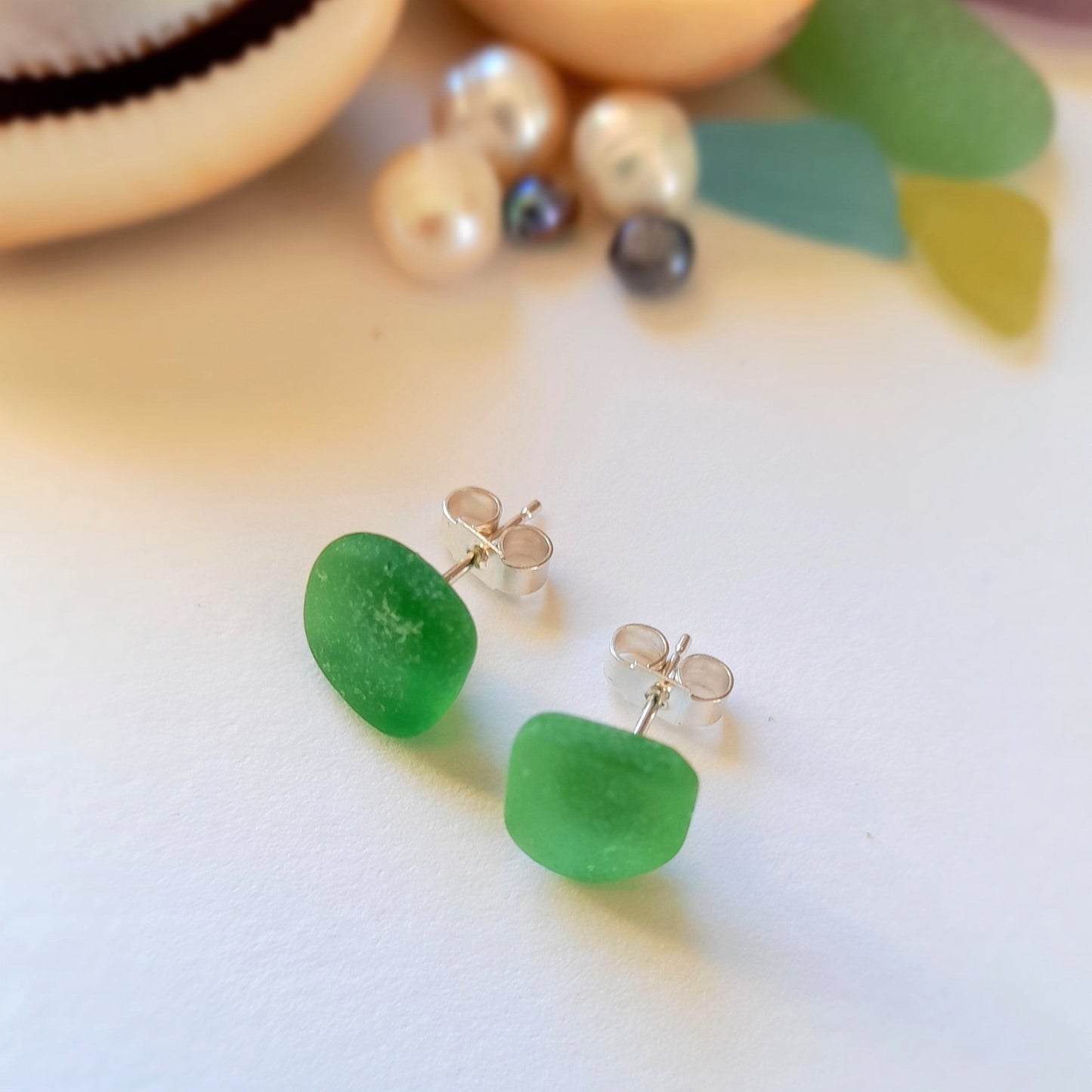 Green Sea Glass Earrings made in Cyprus.