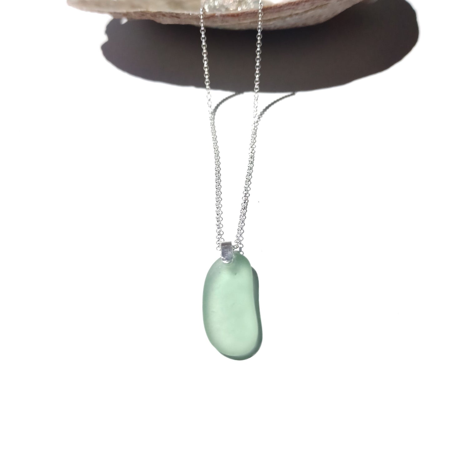 Sage Green sea glass silver necklace.