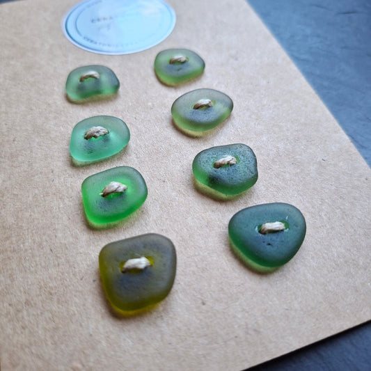 Sea glass buttons in various shades of coastal green.
