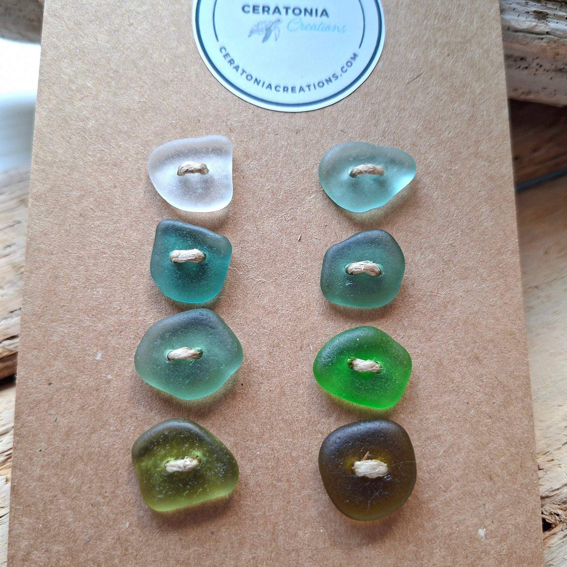 Sea glass buttons in coastal colours, made in Cyprus.