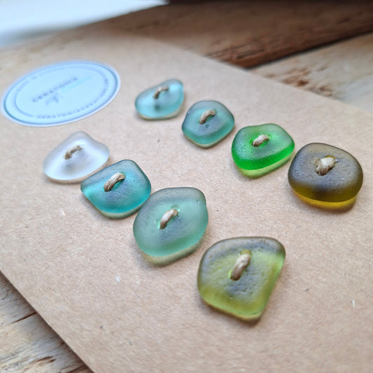 Sea glass buttons in coastal colours, made in Cyprus.