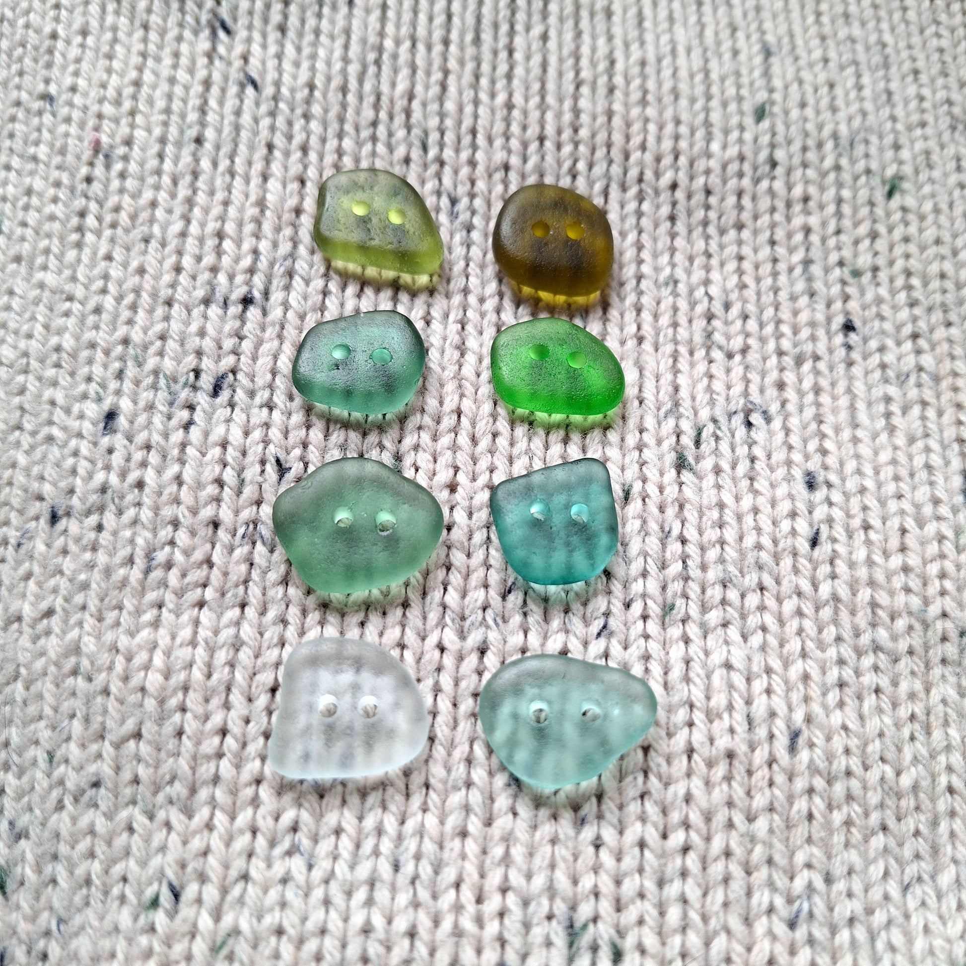 Sea glass buttons in coastal colours, made in Cyprus.